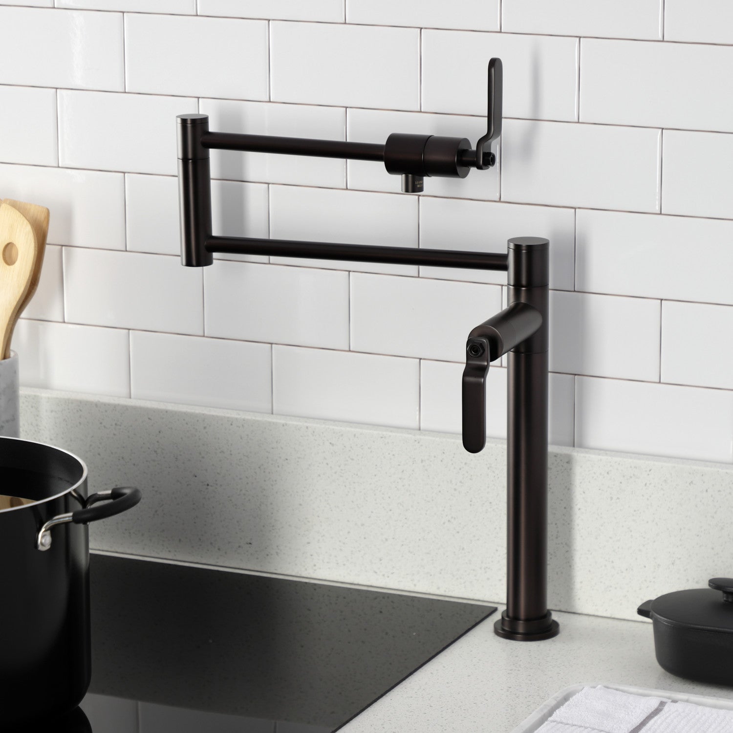 Kingston Sona KS4705KL - Whitaker Two-Handle 1-Hole Deck Mount Pot Filler Faucet, Oil Rubbed Bronze — thumbnail 2